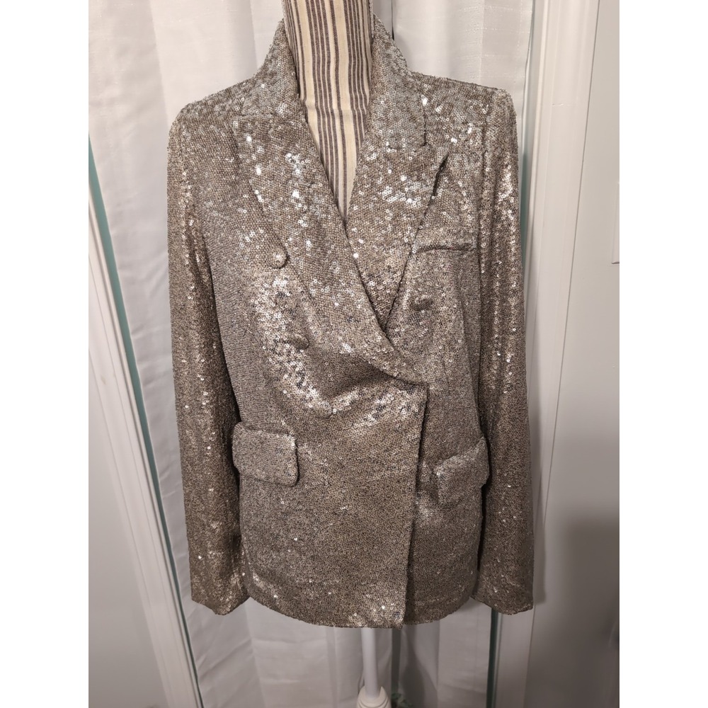 House of Harlow 1960 Double Breasted Sequined Champagne Blazer M Party Chic